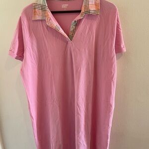 Lands' End Pink Polo Dress with Plaid Collar Size 2X 100% Cotton